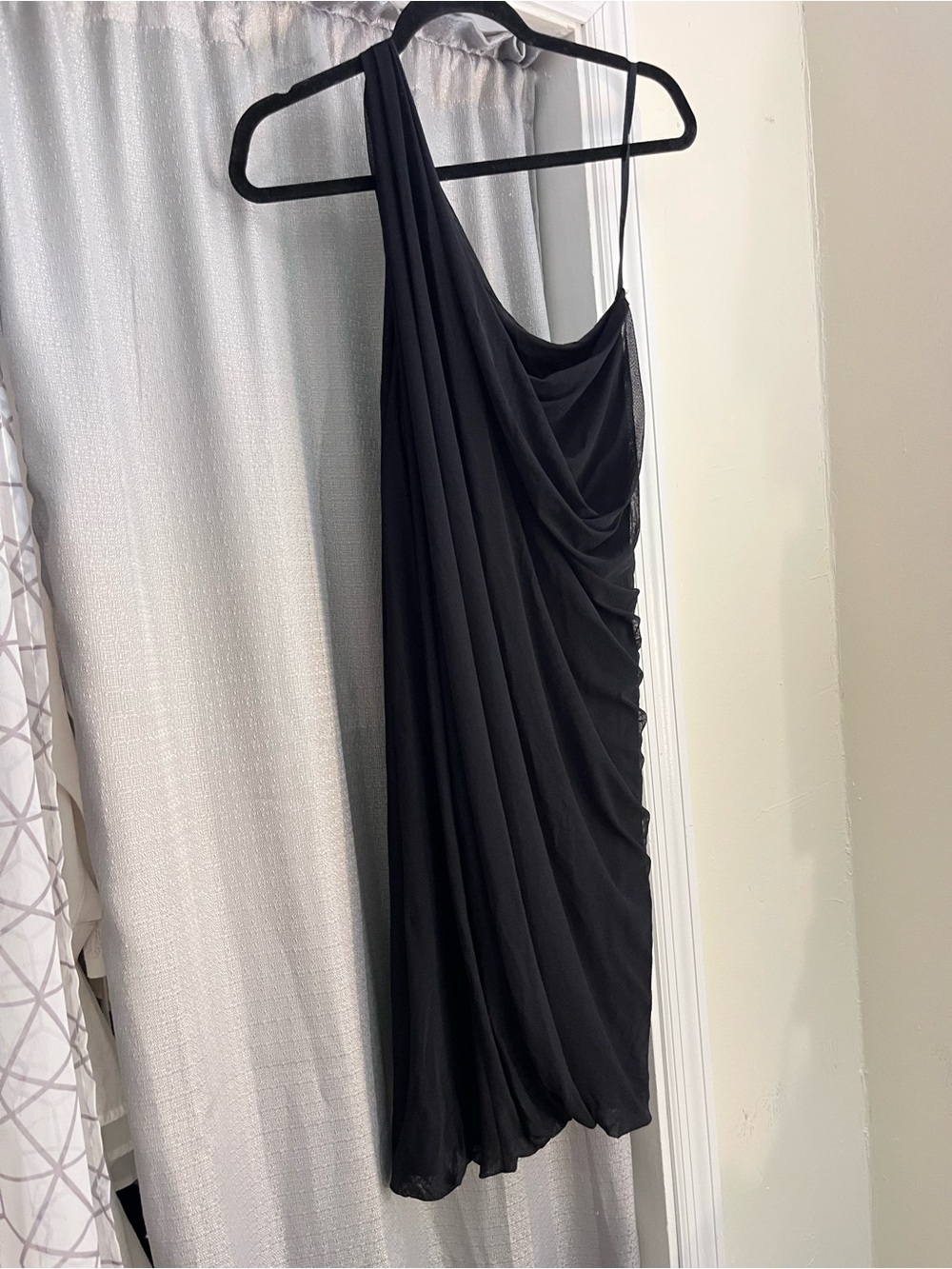 Vtg Vivienne Tam One-Shoulder Black Draped Cocktail Dress S 90s Y2K